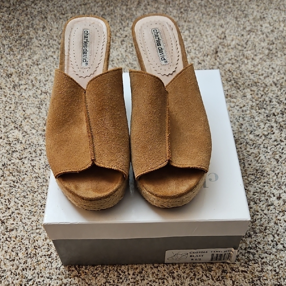 Charles David Camel Suede Mules